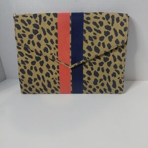 Stella & Dot Leopard Print Clutch with Coral and Navy Stripes